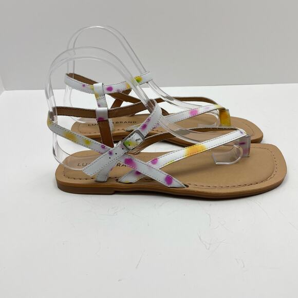 Lucky Brand | Bylee White Faux Leather Color Detail Thong Flat Sandals - Picture 4 of 10